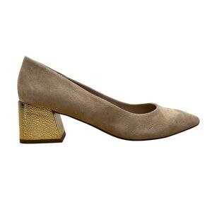 Bleeker & Bond Women’s Beige Suede Gold Accent Block Heel Yasmine Pumps Size 7M